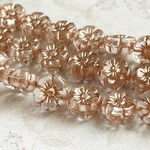 【8㍉ 12個】ハワイアン＊clear & pink gold ＊チェコビーズ＊透明＊クリア＊フラワー＊花＊ハイビスカス＊オパール