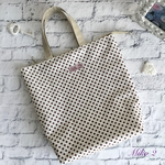 ラミネート　トートバッグ　ファスナー付き　ドット柄(アイボリー×パープル)