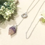 オルゴナイト アメジスト ラリエット ネックレス シルバーチェーン & スワロフスキービーズチャーム