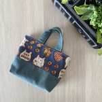 手のひらサイズのミニミニトート　ねこちゃんパン　ネイビー