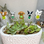 ハンドメイド　ガーデンピック　多肉植物を抱っこワンちゃんピック　多肉植物