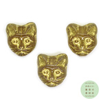 猫の顔のチェコビーズ（半透明アンバー／チェコガラスビーズ／キャットフェイス）3個セット #BCZ-0114