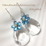 アクリルドロップしずく雫お花フラワーピアス手作りアクセサリーハンドメイド