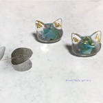 ✨ねことクリア・シェルと金箔/ ピアス　プチねこクリアシリーズ