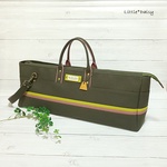 【mi様専用】№1388 倉敷帆布フルートバッグ＊ダークカーキ×ヒワグリーン×プラム