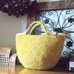 麻ひもバッグ　きいろにアイボリーの縁取り