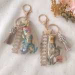 刺繍リボン♡キーホルダー  オーガンジーフラワー×ベージュタッセル