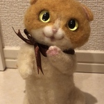羊毛フェルト　猫　スコティッシュフォールド　ミニ　猫人形　人形　茶白　フェルト　じゃれ猫　闘う猫　カンフー　送料無料