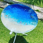 現品有り！　ムーンビーチ　 瑠璃色の海とカメ　ガラスサイドテーブル丸 〜Minamo〜