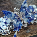 紺白朝顔と蝶のバレッタ（hair ornaments of butterfly and flower〜morning glory〜）