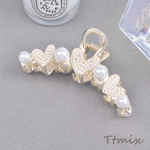 TH732   1個   パール付きバンスクリップ ヘアアクセサリー ハート型 4.5×8cm ゴールド（1ヶ）