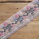 80㎝カット済み【インド刺繍リボン】　カラー　チュール　リボン 【パウダーピンク】　