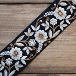 1mカット済【インド刺繍リボン】シルク　刺繍　リボン　りぼん   【ブラック】