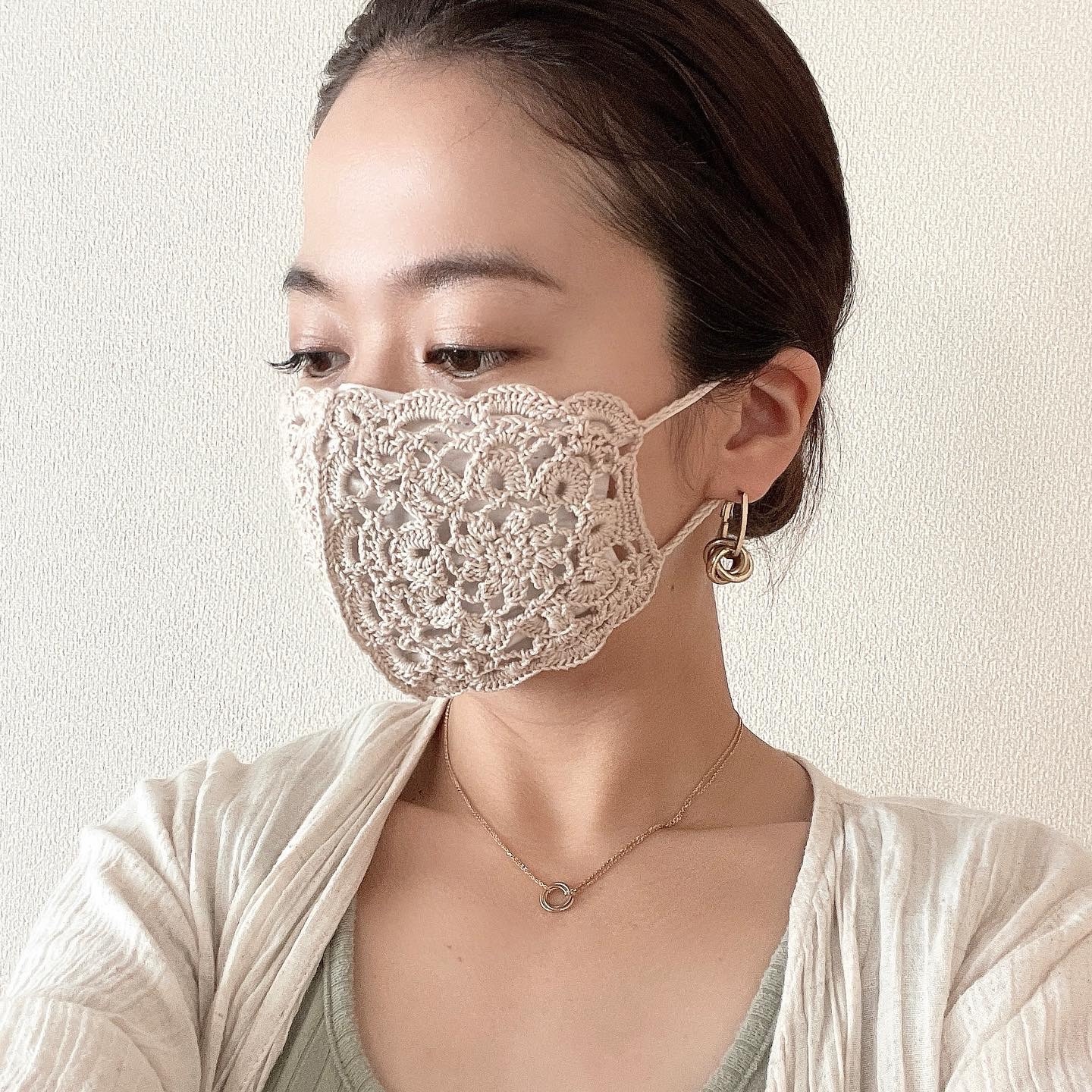 80 ラメ糸 レース フラワー 不織布 マスクカバー ハンドメイド 手編み