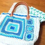 【送料無料】グラデーションが美しい素敵なニットバッグ☆青の洞窟☆かぎ針編み・ポーチセット