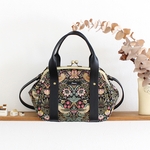 ぽってりがま口ショルダーバッグ：ウィリアムモリス　いちご泥棒（ブラック）