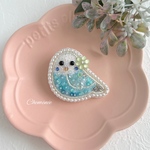 ビーズ刺繍♡しあわせのコトリブローチwhite×blue