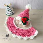 ペット用♡クリスマス　柊付きサンタ帽子 【ピンク】