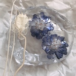 ネイビーガラスフラワー大ぶりカボション2個♡