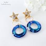 再* ビジューの星とブルーフープの大ぶりピアス/イヤリング
