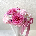 ピンクの薔薇のアレンジ♪ピンクバラプリザーブドフラワー花ブリザードフラワー 結婚式誕生日プリザ薔薇プレゼント誕生日バラ ギフト花器サプライズ結婚祝い退職祝い 新築祝い 