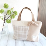 ナチュラルシンプルなチェック柄 ♡三角マチのミニトートバッグ