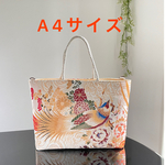 帯リメイクバッグ　A4サイズ　丸帯　鶴　松　全面丸帯　帯バッグ　和装バッグ　