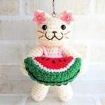 ☆nyan-chappi様　オーダー品☆～夏猫！水着でスイカ食べちゃう♪【白猫・ベビーピンク水着】ストラップ
