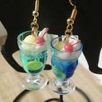 ミニチュア 昭和レトロ喫茶店　メロンとブルーハワイのクリームソーダ ピアス