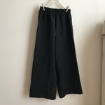 ウォッシャブル加工リネン黒作ったワイドパンツ