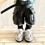 ねんどろいどどーる/オビツ11 兼用　フェイクレザーハーフカーゴパンツ　ブラック