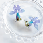 2個 立体 和風 中華 お祭り 金魚/水色・紫【約28㎜】 (charm-127） アジアン 中華 チャイナ