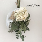 ドライフラワースワッグ　白い紫陽花　あじさいのスワッグ　ふんわりスティファ