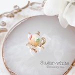 🍮🫖Tea time 〜 指先お茶会 Ring 《 pudding a la mode 》 ✵ レトロ喫茶のプリンアラモードの ティーポット 指輪  揺れるストーン フリーリング フルーツ