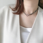 green×black bijou necklaceビーズネックレス　ステンレスネックレス　マンテルネックレス　チェーンネックレス　シルバーネックレス　チョーカー