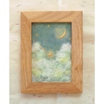 ・額付・和紙ちぎり絵『モスグリーンの星空とふわふわ雲』写真サイズ原画