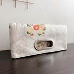 ◆◇◆kubominn様専用ページ◆◇◆帯ﾘﾒｲｸ 2wayクラッチバッグ／花畑／スクエアバッグ／パーティーバッグ／バッグインバッグ／ホワイト／obi/kimono/bag/181