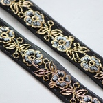 インド刺繍リボンᢂフラワーチュール【ブラック】刺繍リボン 刺繍リボン トリム ブレード ジャガードリボン チロリアンテープ レース チュールレース