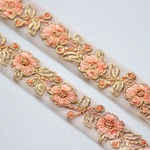 インド刺繍リボンᢂフラワーチュール【オレンジ】刺繍リボン 刺繍リボン トリム ブレード ジャガードリボン チロリアンテープ レース チュールレース