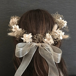 プリザーブドフラワー　髪飾り　リボンアレンジ　かすみ草　紫陽花　結婚式　成人式　卒業式　ヘッドドレス　花冠　ウエディング　ドレス