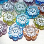 30個 12.5ｍｍ 花 チェコビーズ アンティーク風ビーズ クリア カラフルMIX