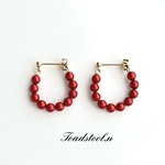 Beautiful line redパールフープ ピアス【赤】  