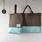 ⑤デニムブラウン/アザーブルー×こげ茶　レッスンバッグ　上履き入れ