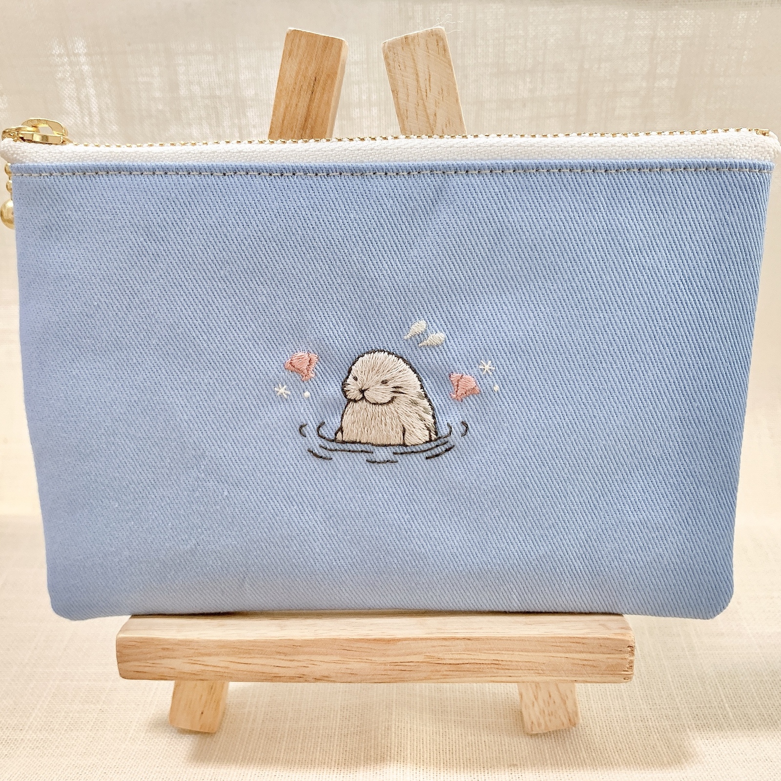 【素敵な刺繍がポイント☆】HERMES 刺繍 ビーチショーツ ビーズ鳥刺繍フラットポーチ（ポーチ）｜Three Four Time