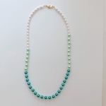 ビーズ　ネックレス　グラデーション　パール　グリーン　ホワイト　ゴールド