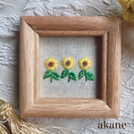 淡色　ひまわり3本 刺繍フレーム　オブジェ　置物　夏