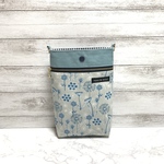 長財布が入る縦型ポシェット＊ブルーボタニカル フラワー✖️セージブルー帆布＊サコッシュ＊ショルダー対応
