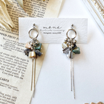 天然　シェル　ネイビー　グリーン　シルバー　ロング　ピアス　＊　イヤリング　樹脂　変更可◎ 大人可愛い　個性的　天然素材　かわいい　おしゃれ　お洒落　夏　揺れる　大ぶり 