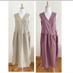 リネン100% 16色からカラーが選べる　ワンピース　カシュクールワンピース