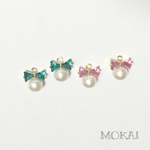 ＊小さなribbonとパールのピアス＊エメラルド、ルビー＊
